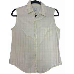Bugle Boy Women's Size Med Light Yellow White Plaid Sleeveless Button Down VTG